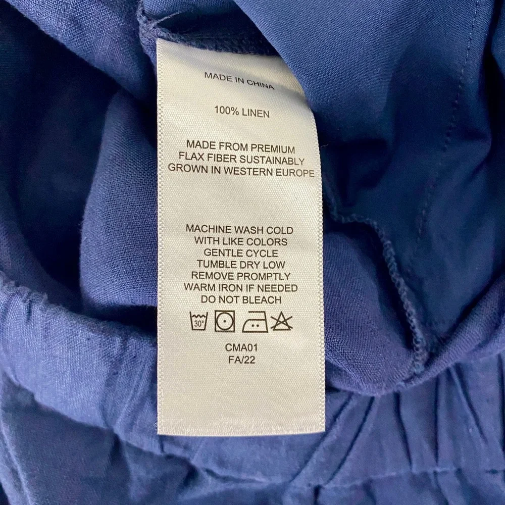 Quince 100% European Linen‎ Pants Navy Blue Elastic Waist Wide Leg Large